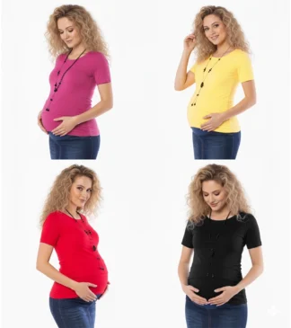 Koszulka ciążowa Sonia – bawełniana, z marszczeniami po bokach - kolory