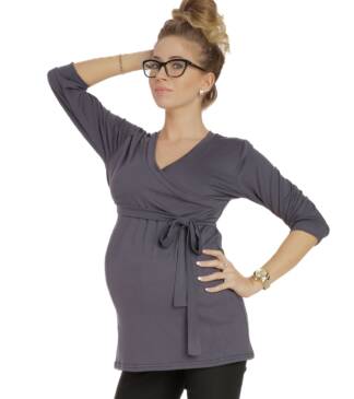 Grafitowa bluzka ciążowa i do karmienia, wiązana pod biustem Dominika Bensini