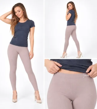 Beżowe legginsy damskie z gumą w pasie