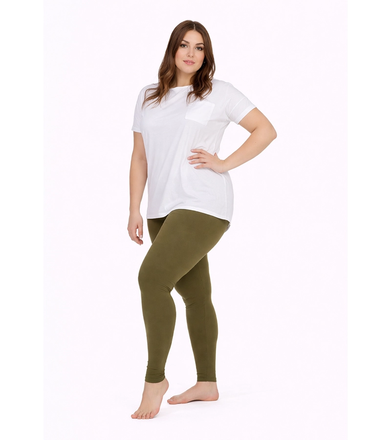 Legginsy Damskie Plus Size z gumą w pasie – oliwkowe