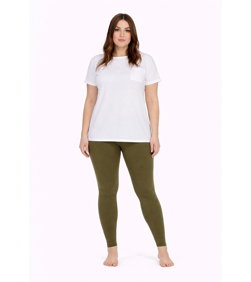 Legginsy Damskie Plus Size z gumą w pasie – oliwkowe