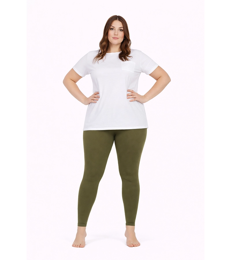 Legginsy Damskie Plus Size z gumą w pasie – oliwkowe
