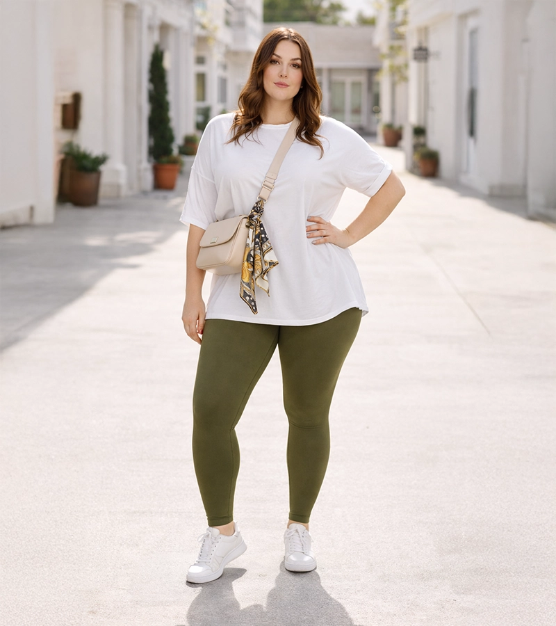 Legginsy Damskie Plus Size z gumą w pasie – oliwkowe