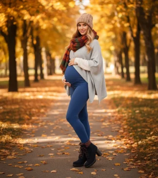 Ocieplane legginsy ciążowe w kolorze indygo Bensini