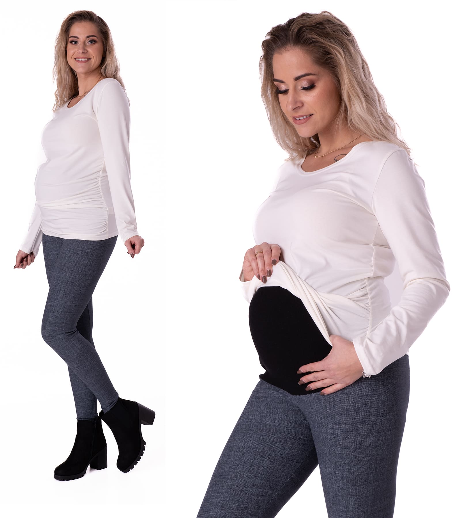 Ocieplane legginsy ciążowe w drobny print model: Weronika Bensini