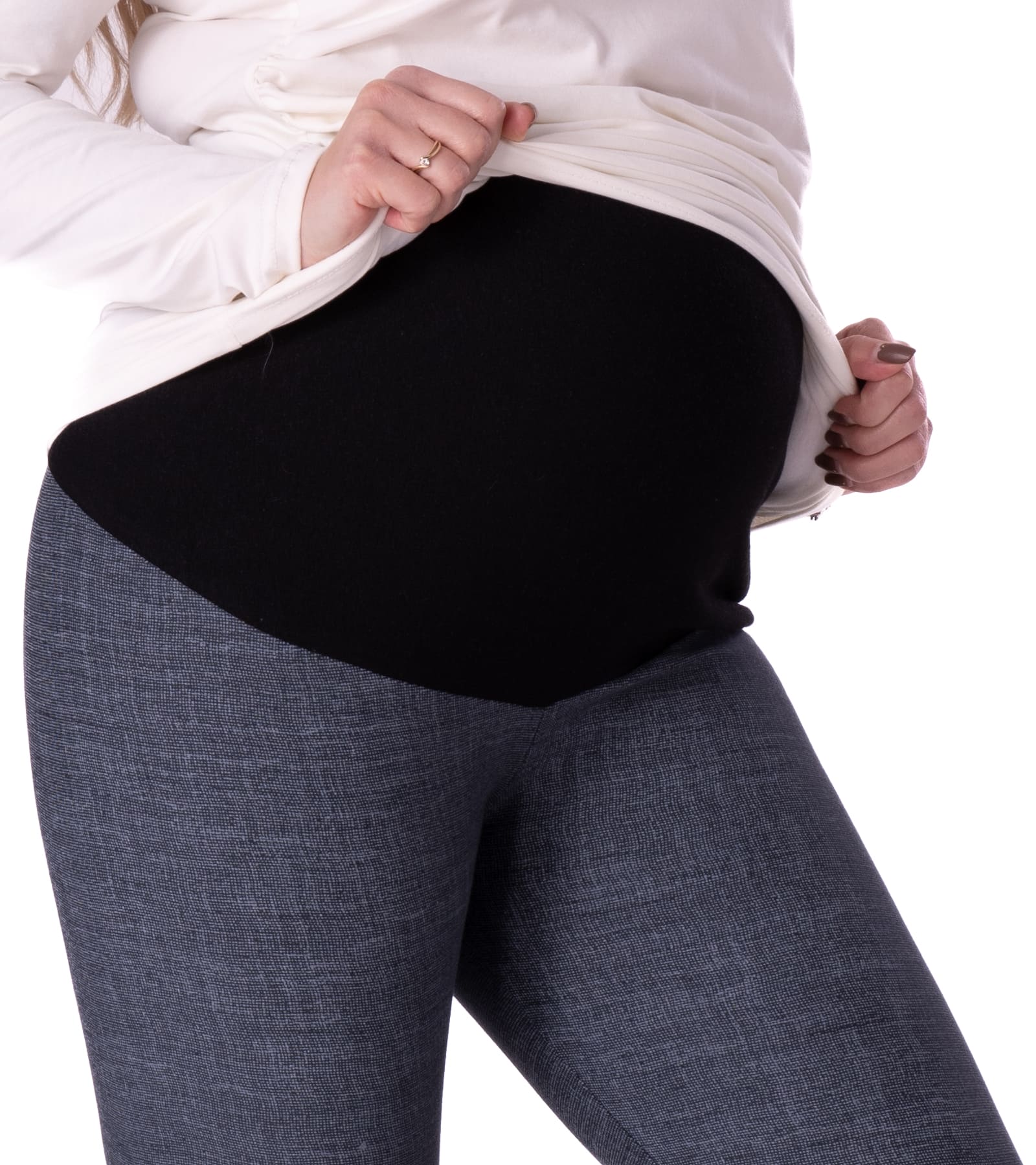 Ocieplane legginsy ciążowe w drobny print model: Weronika Bensini