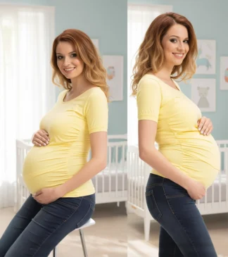 żółta bluzka ciazowa sonia z marszczeniami po bokach bensini