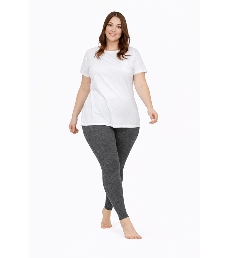 Legginsy damskie Plus Size z gumą w pasie – grafit melanż