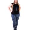Legginsy damskie plus size nadruk niebieskie kwiaty na granatowym tle Model Sandra Bensini