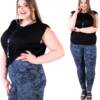 Legginsy damskie plus size nadruk niebieskie kwiaty na granatowym tle Model Sandra Bensini