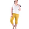 Legginsy damskie rybaczki plus size musztardowe Bensini