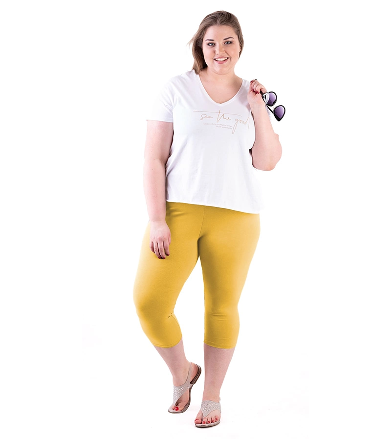 Legginsy damskie rybaczki plus size musztardowe Bensini