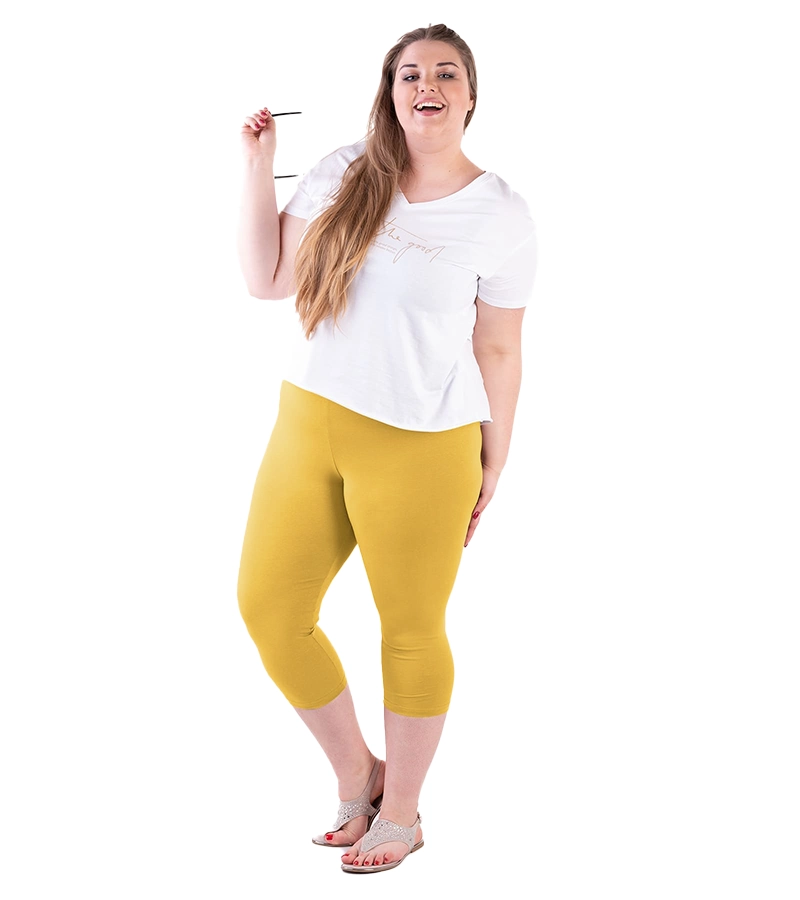 Legginsy damskie rybaczki plus size musztardowe Bensini
