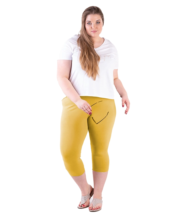 Legginsy damskie rybaczki plus size musztardowe Bensini