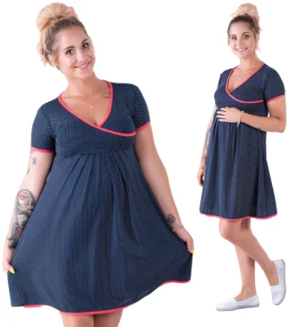 Granatowa Sukienka ciążowa Stella w Drobny Maczek