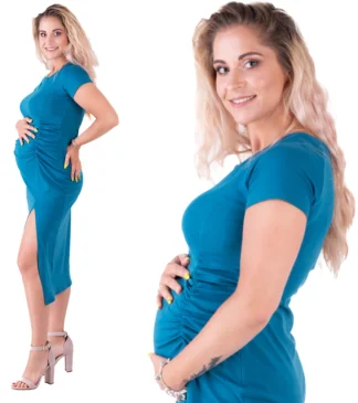 Bensini Sukienka ciążowa Gaya bawełna w kolorze petrol