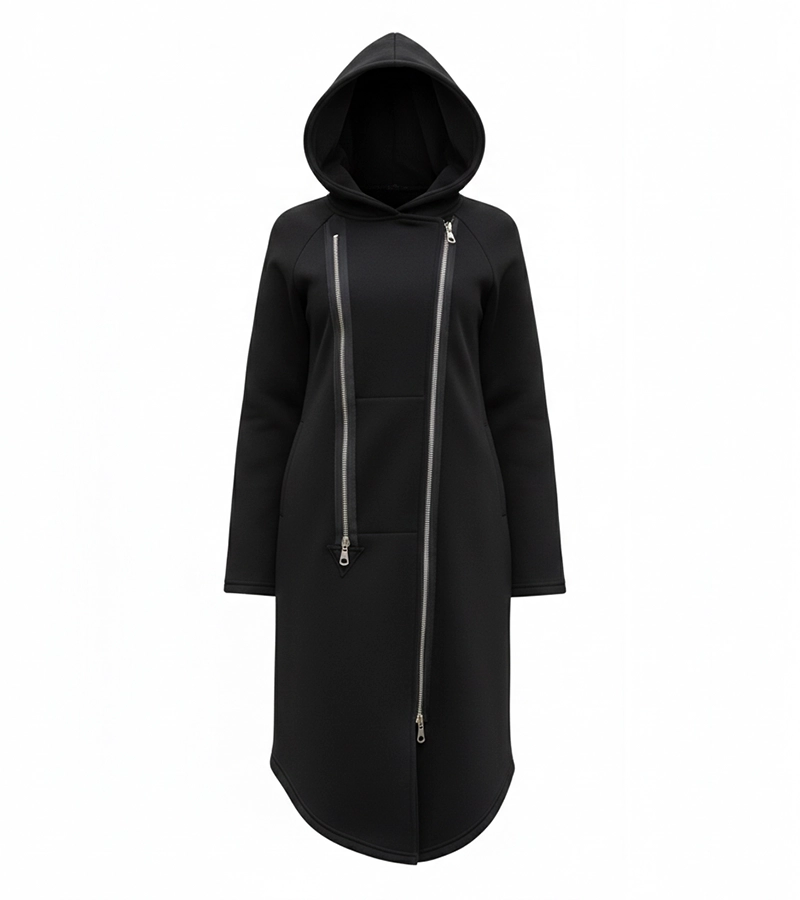 Płaszcz damski z kapturem - kieszenie, ekspresy, kieszeń na telefon - dresówka z miśkiem Bensini® Płaszcz dziewczęcy