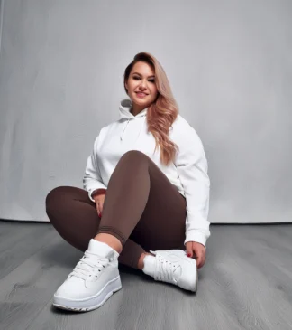 Bensini Brązowe legginsy plus size z wysokim stanem