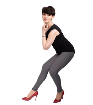 Legginsy damskie z wysokim stanem w biało czarną drobną kratkę model Ava Bensini