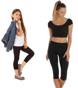 Czarne legginsy rybaczki dla mamy i córki Bensini