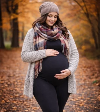 ocieplane legginsy ciążowe plus size czarne