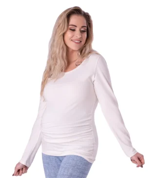 Koszulka Ciążowa Marszczeniami Kremowym Odcieniu