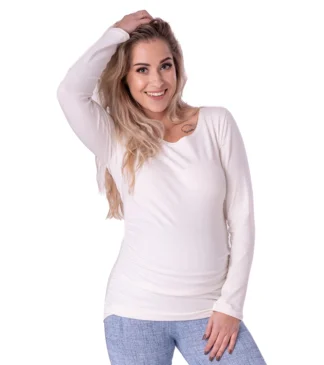 Koszulka Ciążowa Marszczeniami Kremowym Odcieniu