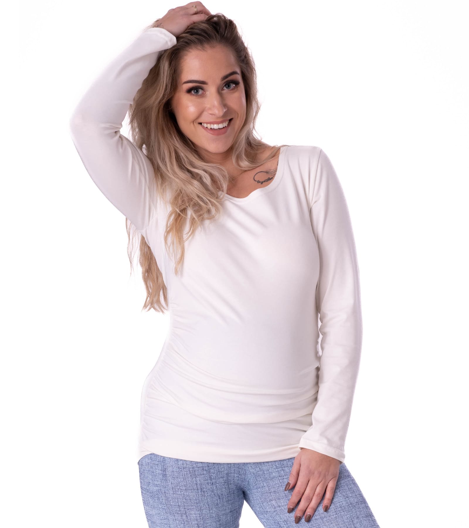 Bensini bluzka ciążowa koszulka ciążowa z długim rękawem Ecru Polina