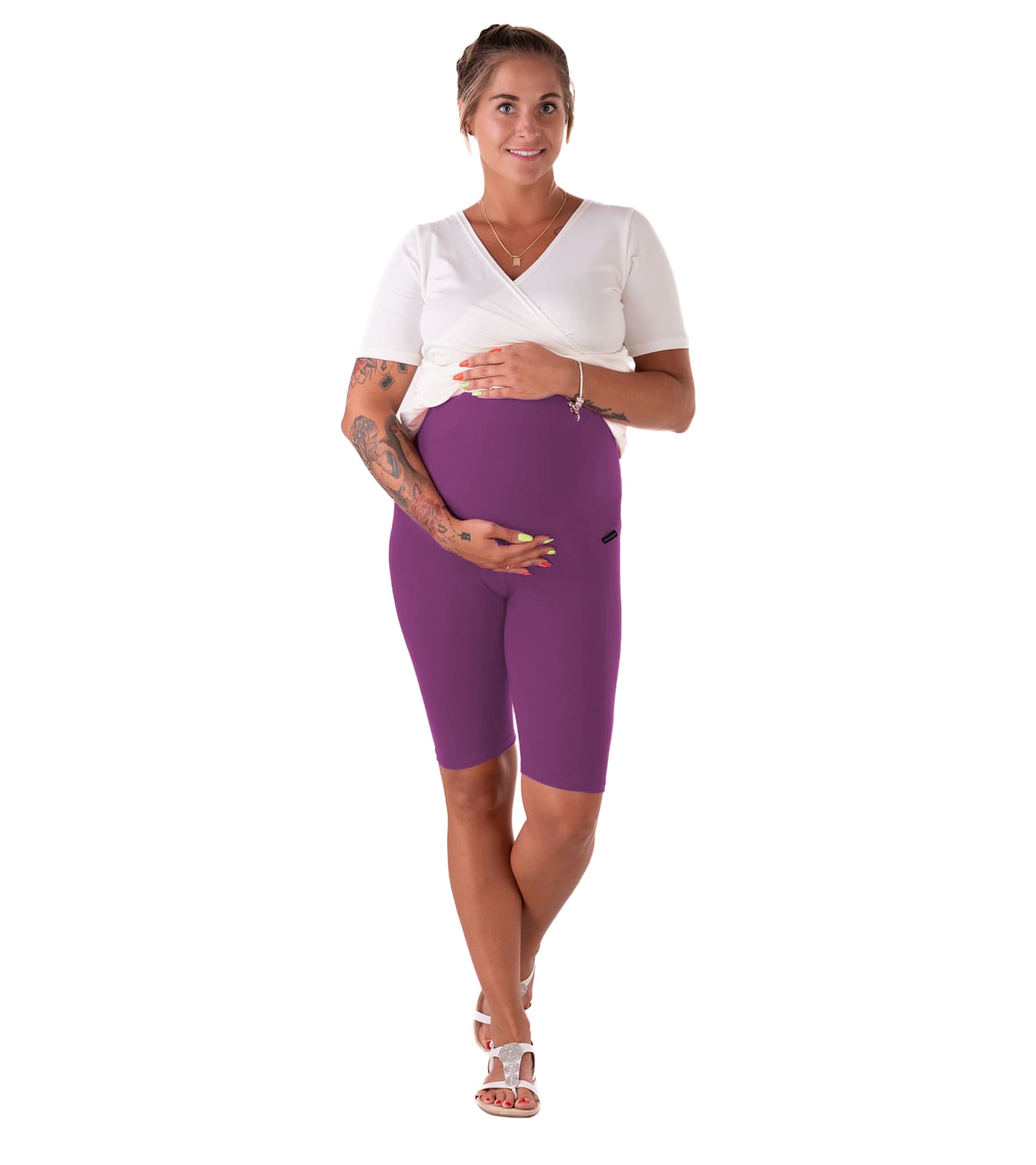 Krótkie legginsy ciążowe kolarki Cyklamen Bensini
