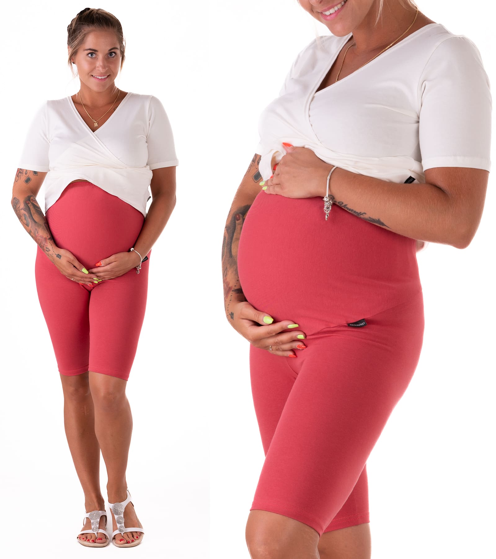 Krótkie legginsy ciążowe kolarki karminowe Bensini