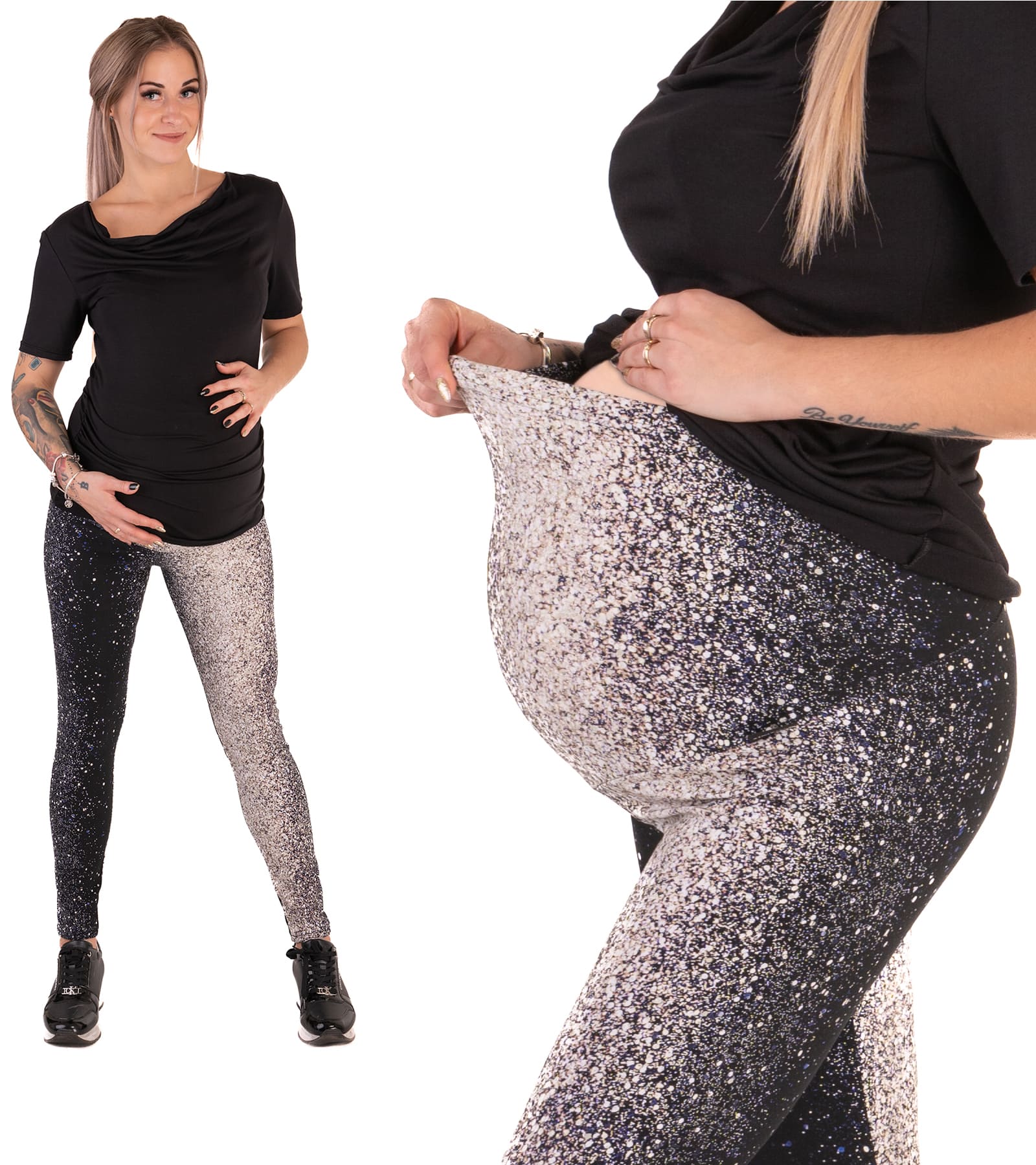 Legginsy ciążowe Kornelia w cyfrowy nadruk imitujący brokat Bensini
