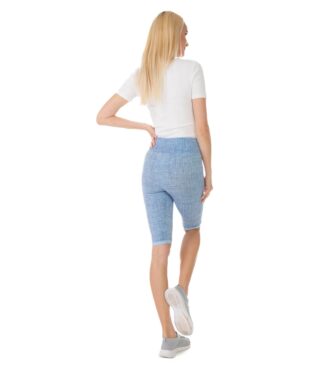Krótkie legginsy damskie jasno niebieskie w nadruk imitujący jeans Amber Bensini