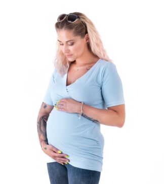 Bluzka ciążowa i do karmienia z bawełny Daria w kolorze niebieskiem Bensini