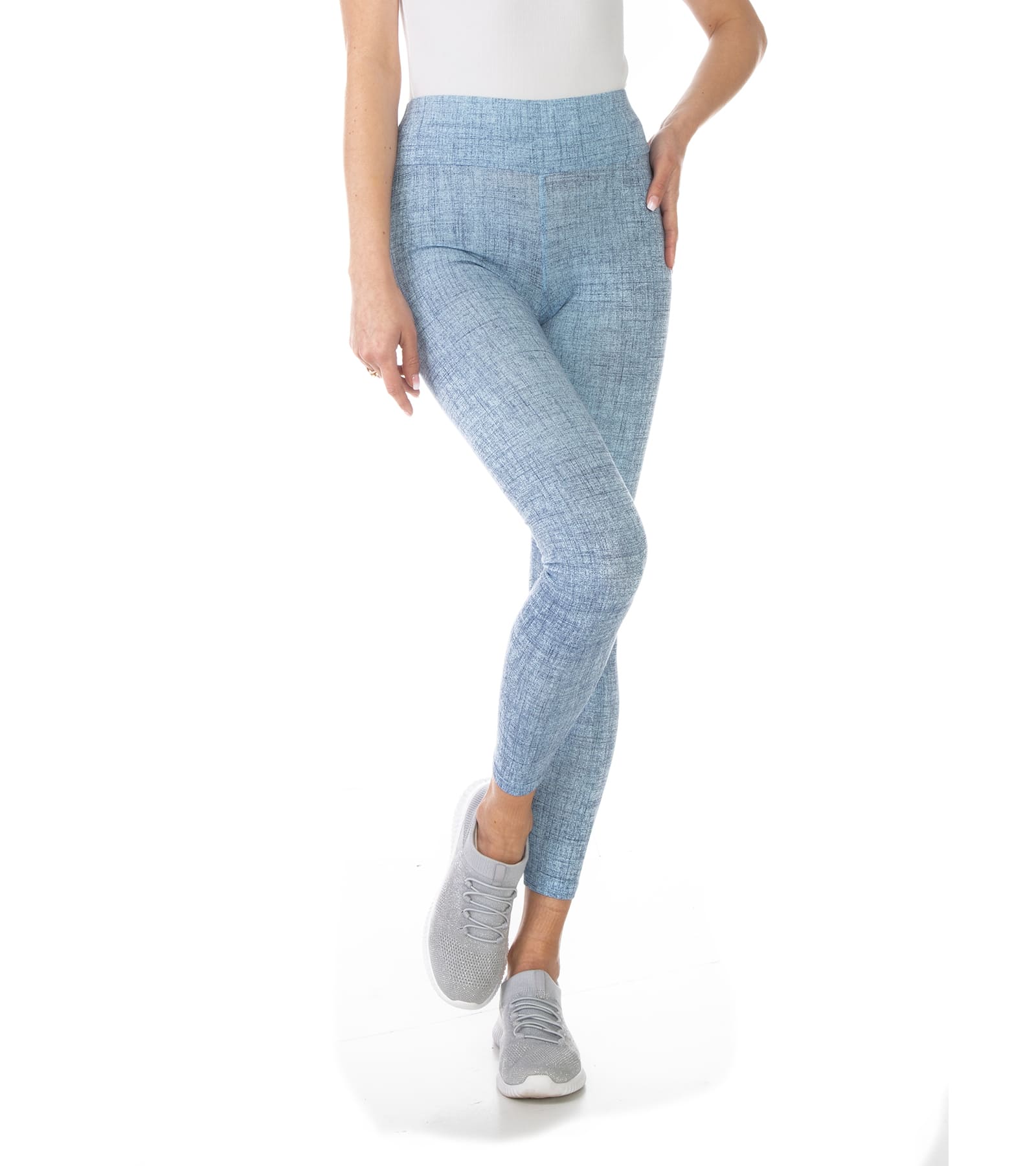 Legginsy damskie wzorzyste nadruk jasny jeans Amber