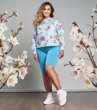 Krótkie Legginsy damskie z wysokim stanem plus size turkusowe Bensini