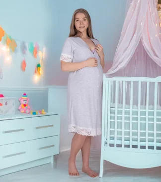 Koszula nocna ciążowa i do karmienia Malaga szary melanż Bensini®