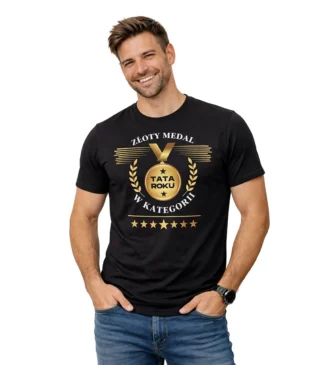 Czarny T-shirt męski – Złoty Medal Tata Roku