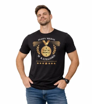 Czarny T-shirt męski – Złoty Medal Tata Roku