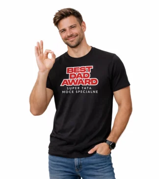 Czarny T-shirt męski Best Dad Award – Super Tata Moce Specjalne