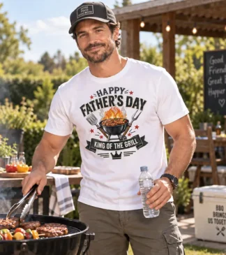 T-shirt męski na Dzień Ojca „King of the Grill” – Happy Father’s Day