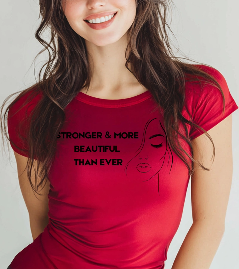 Czerwona koszulka damska Stronger & More Beautiful Than Ever Bensini®