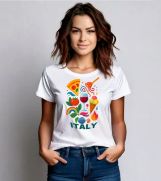 Biała koszulka damska Italia – smak włoskiej pasji w stylowej wersji | Bensini®