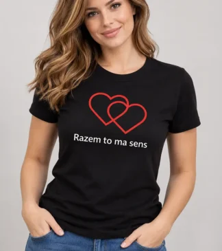 T-shirt damski „Razem to ma sens” – czarny Walentynki