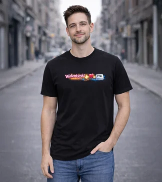 T-shirt męski „Walentynki + ❤ = CTRL” w kolorze czarnym. Minimalistyczny nadruk łączący motyw miłości i technologii, idealny na Walentynki.