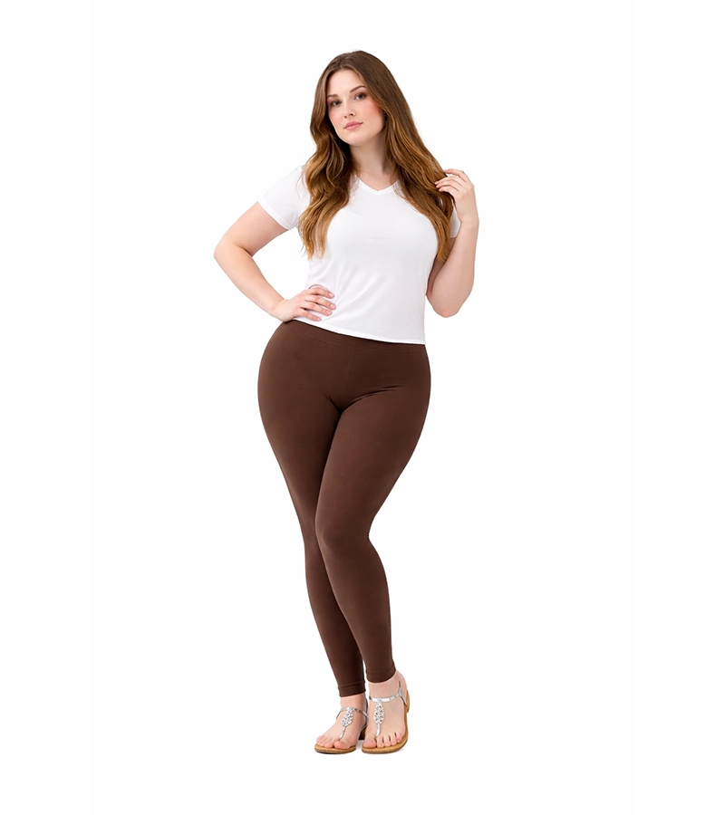 Bensini brązowe legginsy plus size, długie
