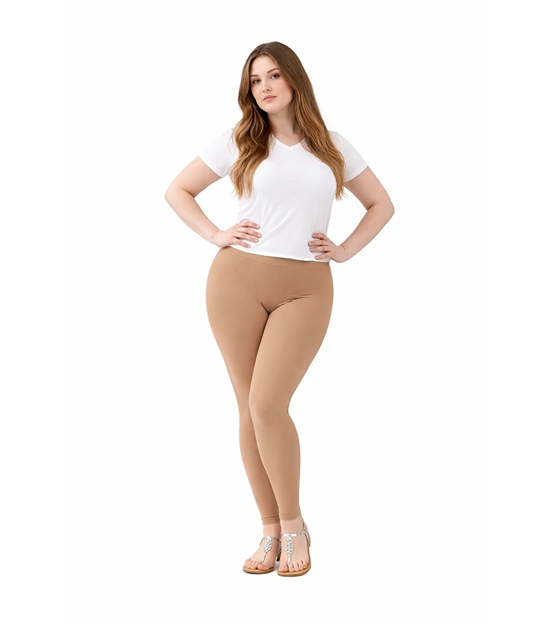 Bensini camelowe legginsy plus size, długie