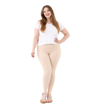 Bensini jasno beżowe legginsy plus size, długie