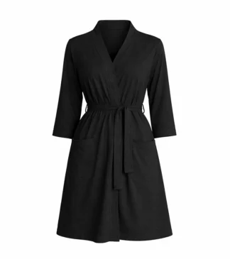 Czarny szlafrok dla mamy – bawełniany 95% z paskiem i kieszeniami