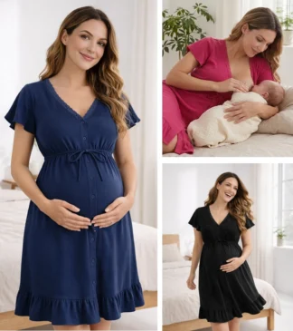 Koszula nocna do karmienia Valentina - granatowa, czarna i w kolorze fuksji Bensini®