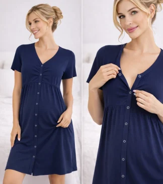 Koszula do porodu na napy typu spring – granatowa